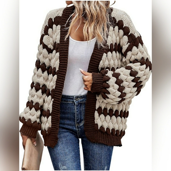 💚Fall Winter Oversized Cardigan Casual Striped Color Block Cable